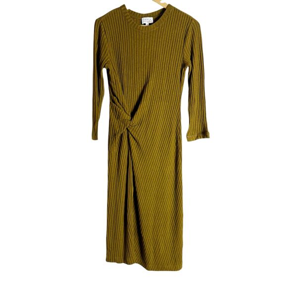 Tanya Taylor Elana Green Brown Ribbed Knit Long Sleeve Knotted Midi Dress Size M - Picture 6 of 16